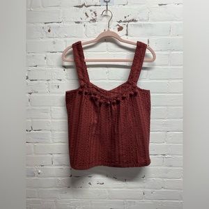 NWT SUNDANCE SUGAR AND SAND EYLET POM POM TANK SIZE MEDIUM IN RAISIN